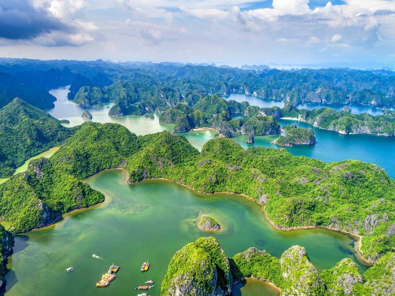 Aerial view of the stunning Lan Ha Bay