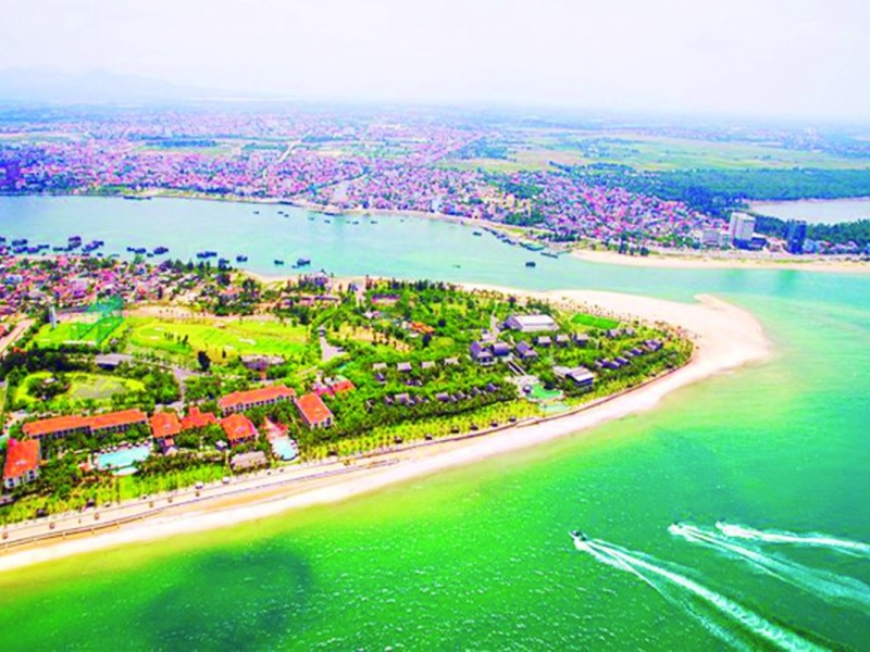 Aerial view of Quang Binh's stunning coastal line and resort areas