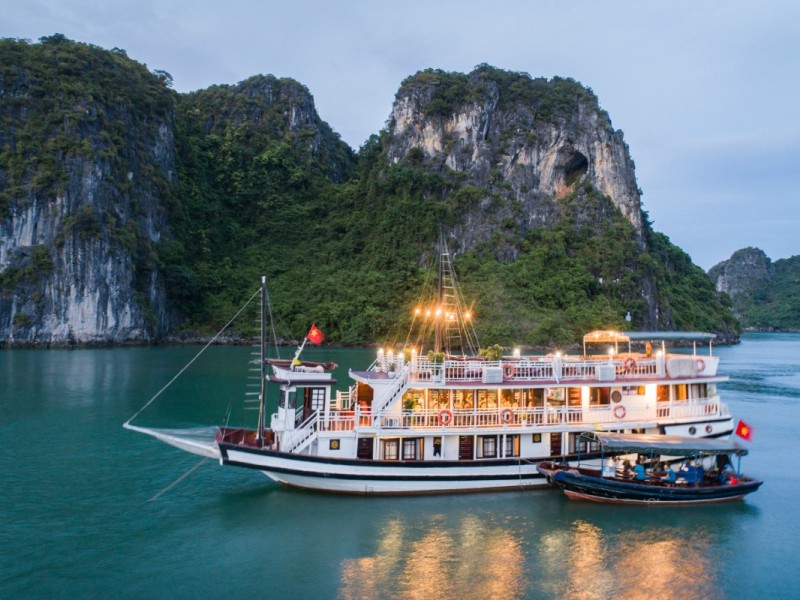 Cruise ship anchored in Bai Tu Long Bay