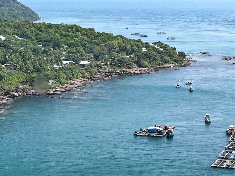 Fishing boats scattered in the blue waters of Phu Quoc