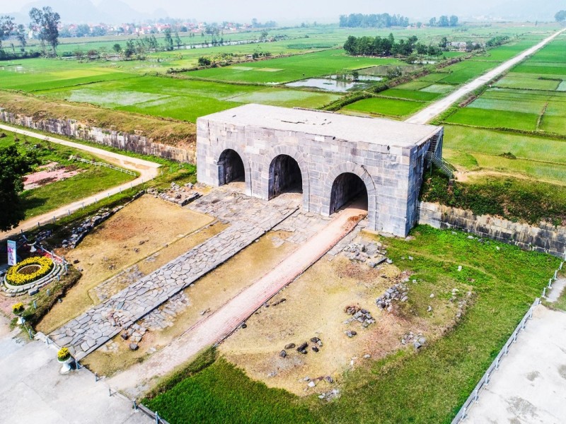 Aerial view of Ho Citadel in Thanh Hoa with surrounding fields