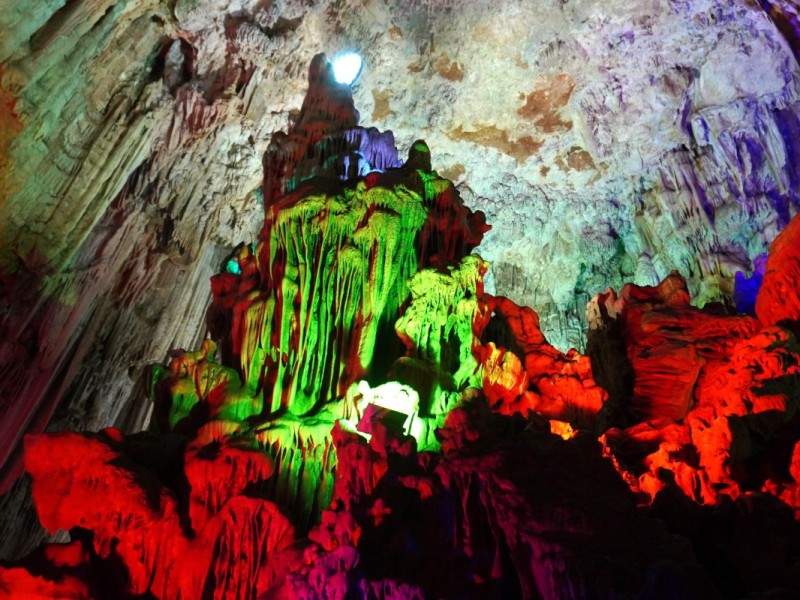 Colorful stalactites inside Kim Son Cave in Thanh Hoa