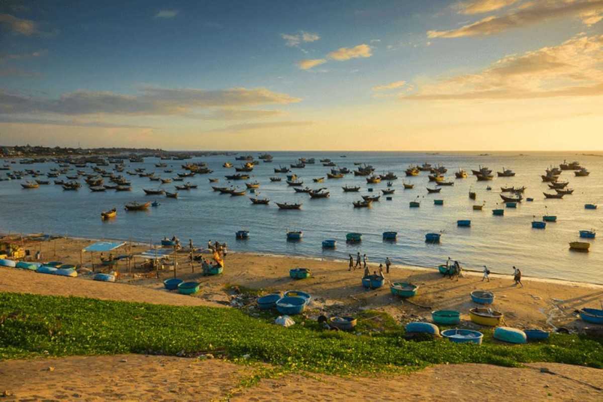 Mui Ne Village Fishermen Preparing Their Catch Fishermen at Mui Ne Village in Binh Thuan Province preparing freshly caught fish