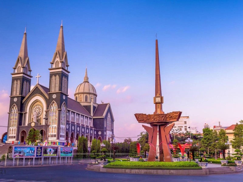 Phu Cuong Cathedral at sunset in Binh Duong, Vietnam.