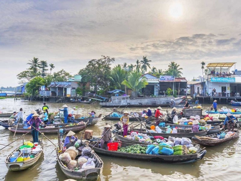 A scenic view of Hau Giang, highlighting the serene countryside and river life in the Mekong Delta.