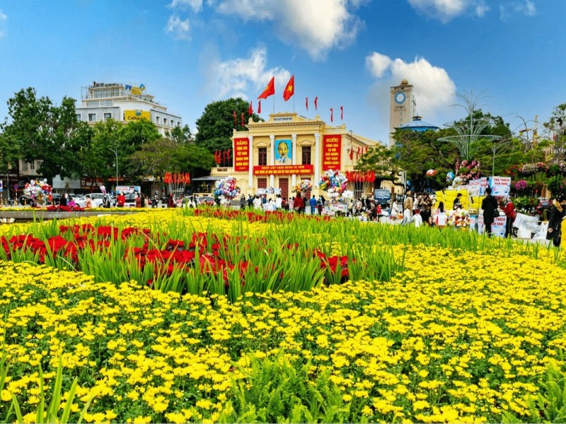 Springtime blooms in Hai Phong, with flowers in full bloom across the city.