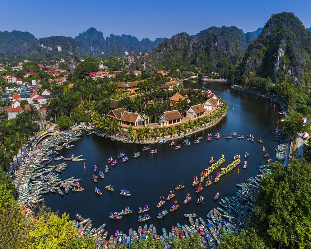 Aerial view of Tam Coc River in Ninh Binh, Vietnam